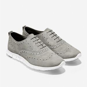 Cole Haan ZERØGRAND Wingtip Oxfords Ironstone Suede/Optic White 7.5